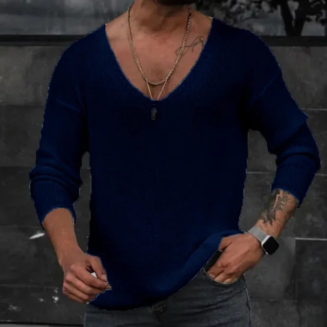 Slim Fit Ribgebreid V-Hals Shirt - Parsido