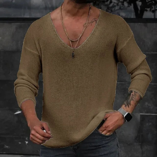 Slim Fit Ribgebreid V-Hals Shirt - Parsido