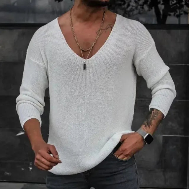 Slim Fit Ribgebreid V-Hals Shirt - Parsido