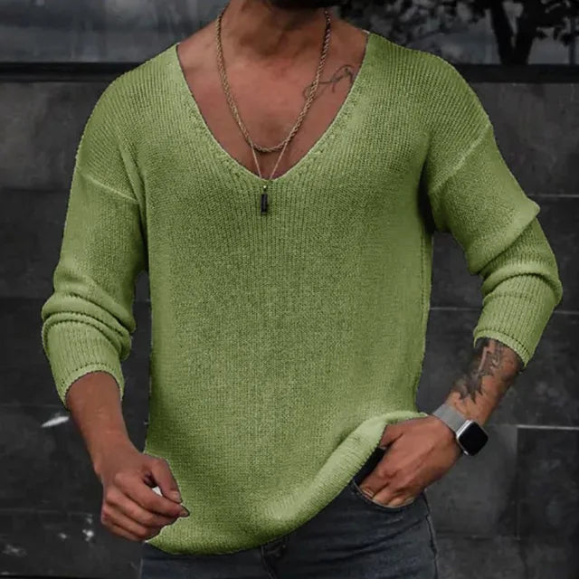 Slim Fit Ribgebreid V-Hals Shirt - Parsido